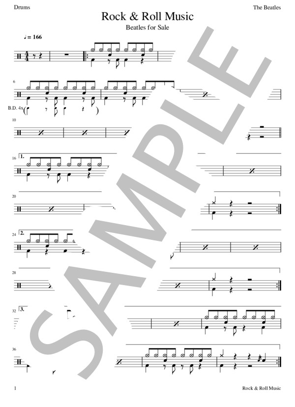 楽譜】Rock & Roll Music / The Beatles ドラム譜 / THE BEATLES