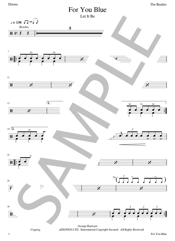 For You Blue  /  The Beatles(ビートルズ) ドラム譜 (THE BEATLES) / その他 - サンプル譜面 1/2