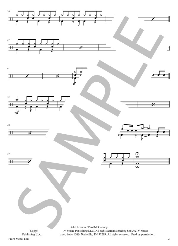 楽譜】From Me to You / The Beatles ドラム譜 / THE BEATLES (ドラム