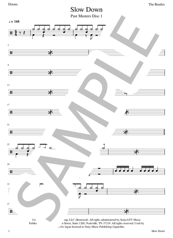 Slow Down  /  The Beatles(ビートルズ) ドラム譜 (THE BEATLES) / その他 - サンプル譜面 1/3