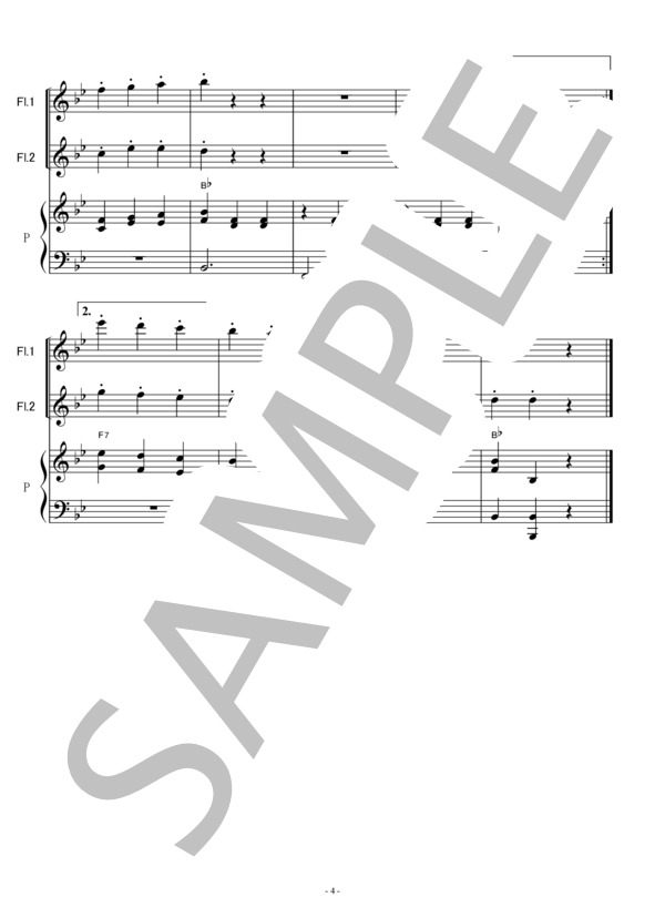 【フルート楽譜】森へ行きましょう《フルート2本》（ポーランド民謡）（フルートピアノ伴奏） (トラディショナル) / その他 - サンプル譜面 4/5