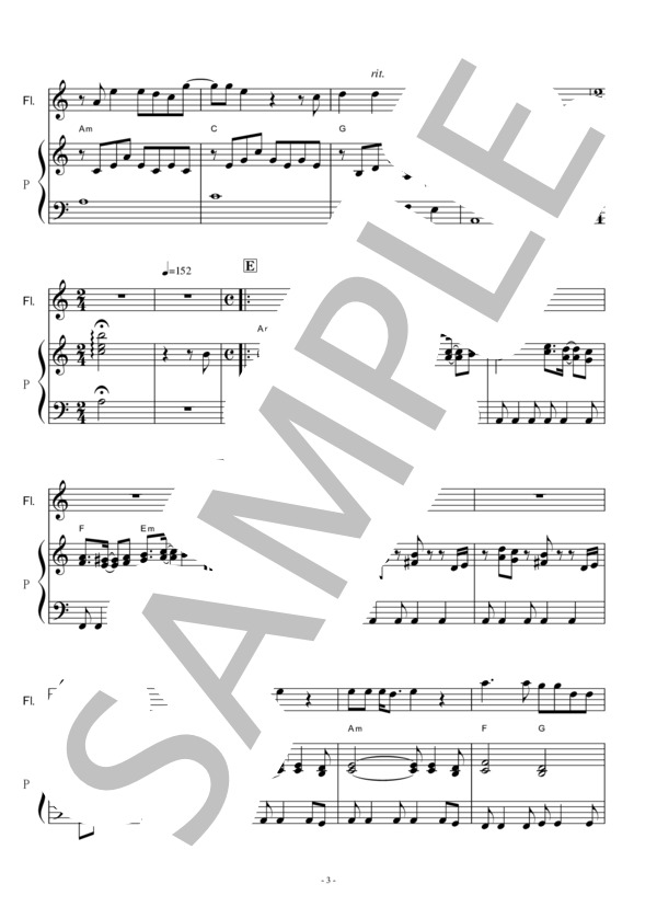 【フルート楽譜】紅(X JAPAN)（フルートピアノ伴奏） (YOSHIKI) / その他 - サンプル譜面 3/5