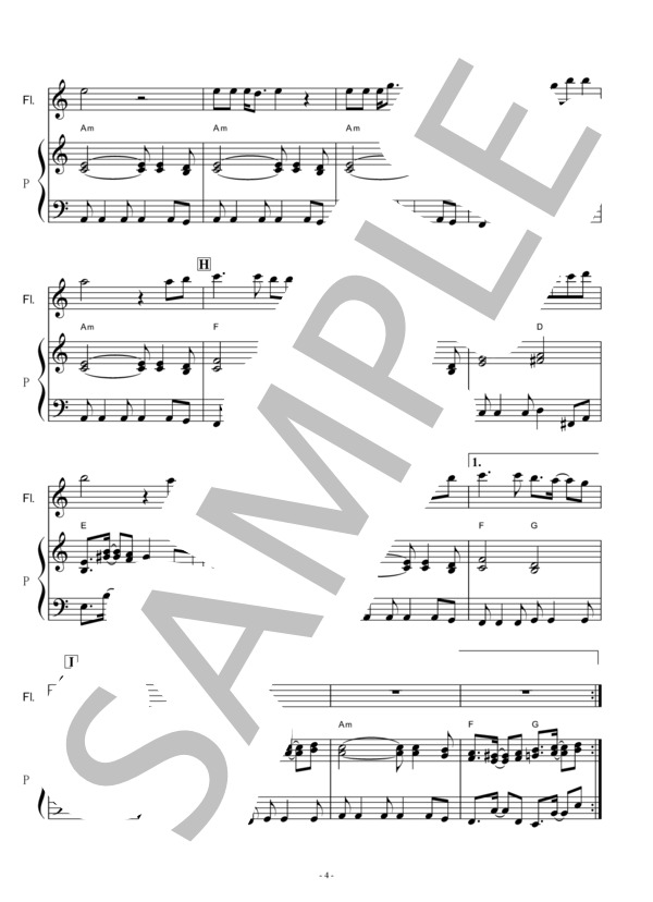 【フルート楽譜】紅(X JAPAN)（フルートピアノ伴奏） (YOSHIKI) / その他 - サンプル譜面 4/5