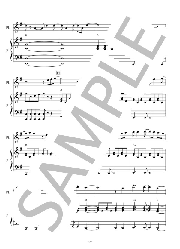 【フルート楽譜】LET IT GO「アナと雪の女王」[ホ短調Em(簡単キー)](フルートとピアノ伴奏） (May J.) / その他 - サンプル譜面 5/5