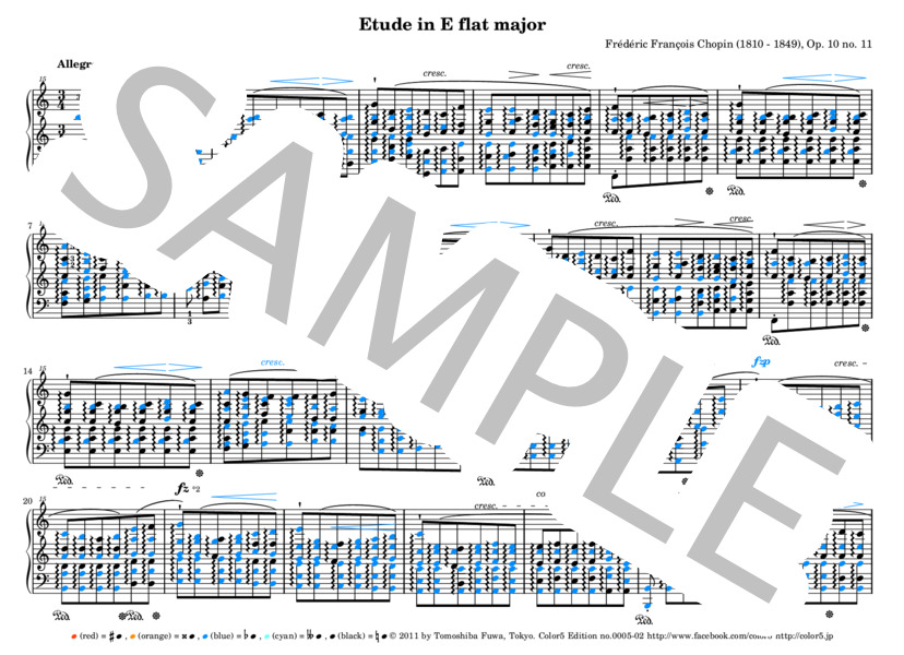 【color5楽譜】ショパン 12の練習曲集作品10第11番変ホ長調 (フレデリック・ショパン) / ピアノソロ 中〜上級 - サンプル譜面 1/2