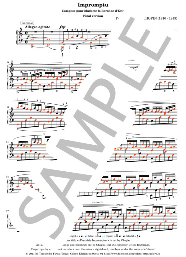 【color5楽譜】ショパン 「幻想即興曲」初期稿＆決定稿 2つの異なる稿を同梱 (フレデリック・ショパン) / ピアノソロ 中〜上級 - サンプル譜面 1/5