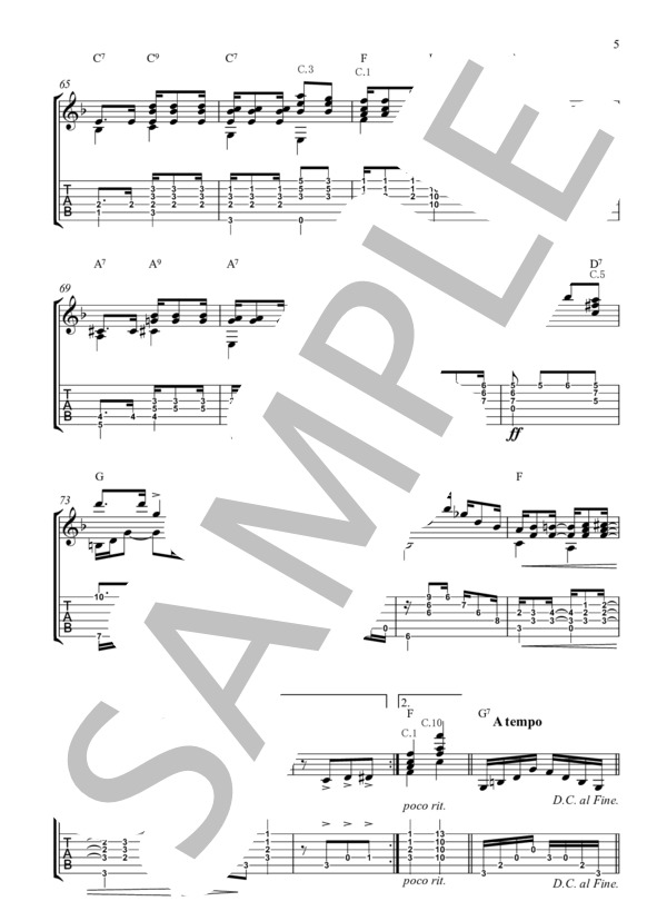 【ギター・ソロ】エスコバード（ショーロ) E.ナザレ- (Nazareth Ernesto) / ギターソロ その他 - サンプル譜面 5/5