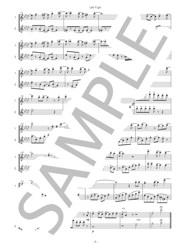 アナと雪の女王よりレットイットゴー・Let it go・Frozen・ありのままで・フルート二重奏・楽譜・ヴァイオリン二重奏 (Idina Kim Mentzel) / 中級 - サンプル譜面 4/5