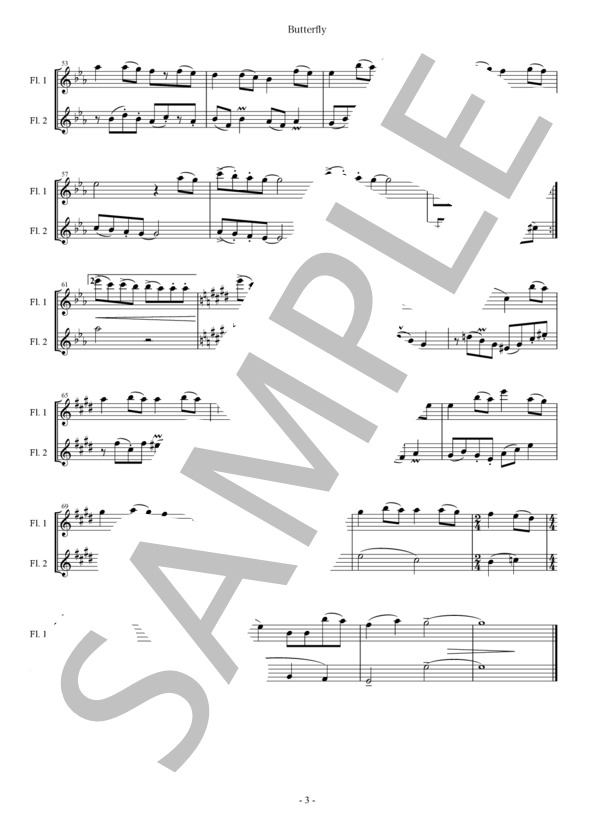 Butterfly・バタフライ・木村カエラ・フルート二重奏・楽譜・ウェディング (Suemitsu & The Suemith) / 初〜中級 - サンプル譜面 3/3