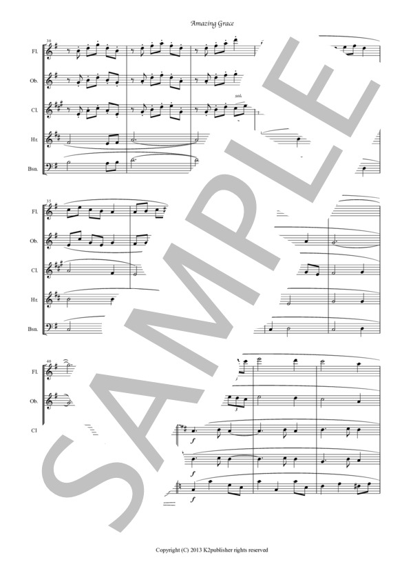 [木管五重奏]Amazing Grace アメイジング グレイス / アンサンブル木管 初〜中級 - サンプル譜面 5/5