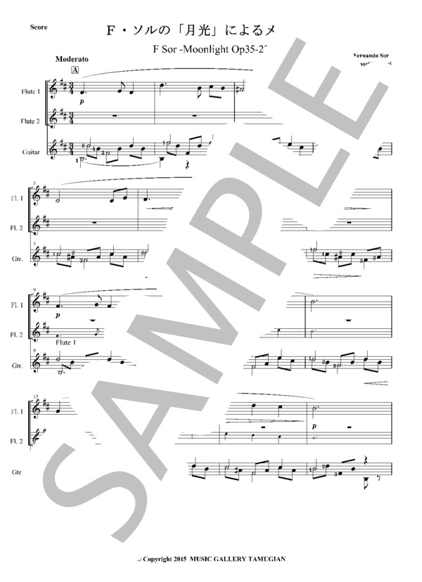 Fソル「月光」3重奏 2Flute_Guitar / ギター重奏 中級 - サンプル譜面 2/5