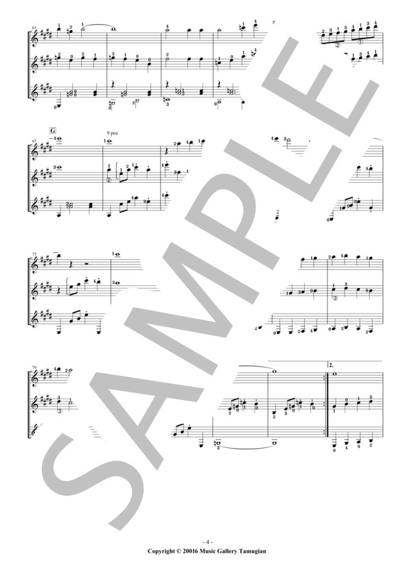 イタリア歌曲「マンマ」ギター3重奏 / ギター重奏 中〜上級 - サンプル譜面 4/5