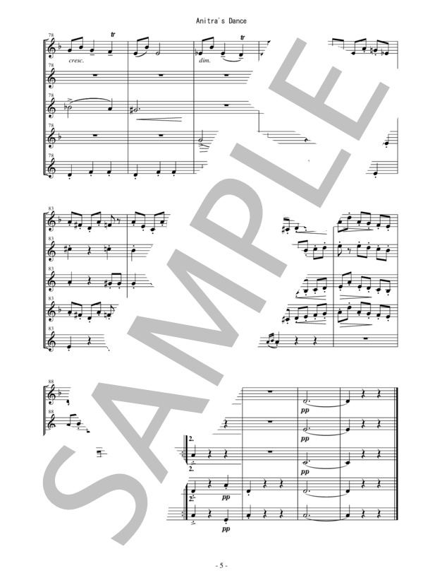 オカリーナ5重奏楽譜 アニトラの踊り G (エドヴァルド・ハーゲルップ・グリーグ) / オカリナ その他 - サンプル譜面 5/5