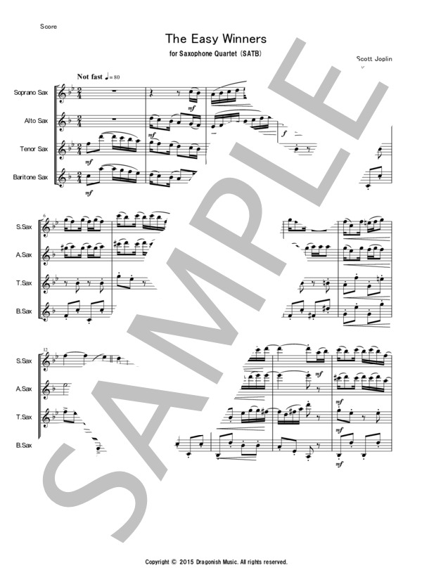 Sax四重奏「イージー・ウィナーズ」(SATB版） / バンドスコア その他 - サンプル譜面 2/5