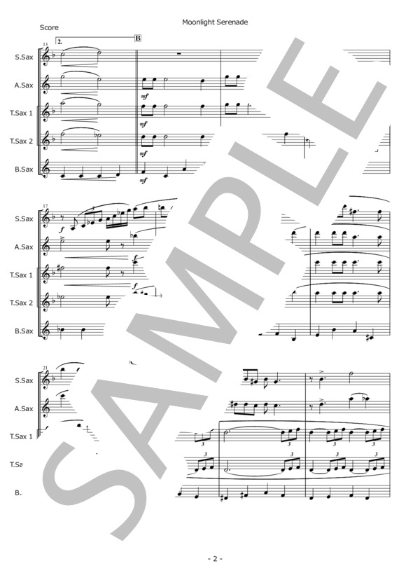 Sax五重奏「ムーンライト・セレナーデ」(SATTB版） / バンドスコア その他 - サンプル譜面 3/5