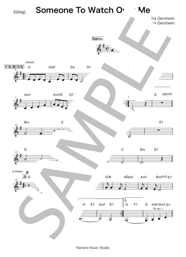 Someone To Watch Over Me(G):Jazz Karaoke for Women.vol.3のメロディ＆コード譜面 / その他 - サンプル譜面 1/2