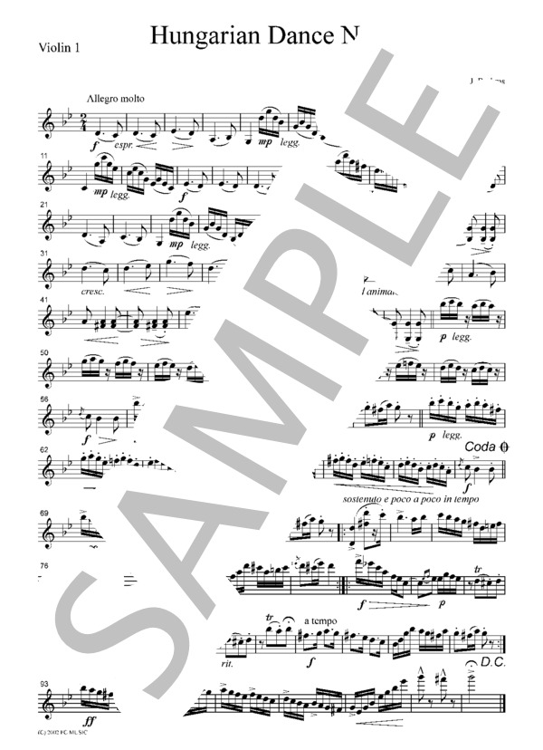 ブラームス ハンガリー舞曲 第1番 弦楽四重奏 CB302 (ヨハネス・ブラームス) / アンサンブル弦楽 中級 - サンプル譜面 1/5