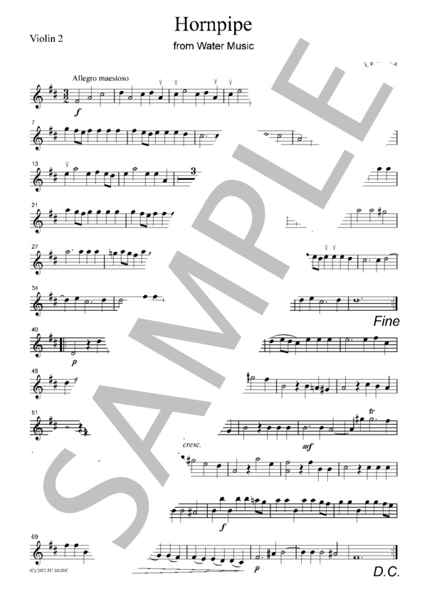 ヘンデル 「水上の音楽」よりホーンパイプ 弦楽四重奏 CH101 (ゲオルグ・フリードリヒ・ヘンデル) / アンサンブル弦楽 初〜中級 - サンプル譜面 2/5