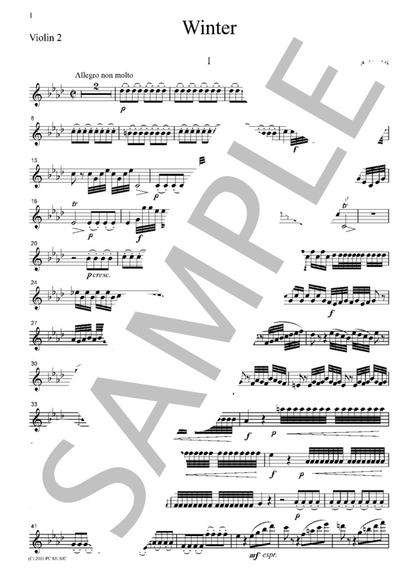 楽譜】ビバルディ 「四季」より 冬 全楽章 弦楽四重奏 CV104