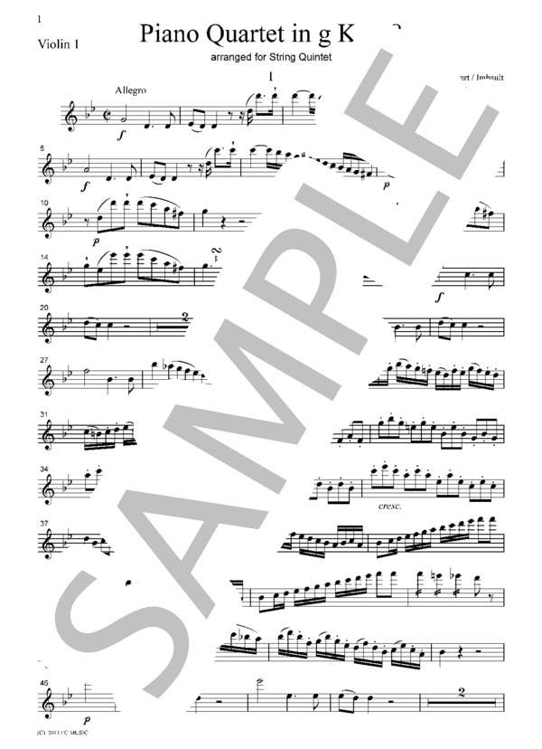 モーツァルト ピアノ四重奏曲  ト短調  K.478  全楽章  弦楽五重奏 CM093 (ヴォルフガング・アマデウス・モーツァルト) / アンサンブル弦楽 中〜上級 - サンプル譜面 1/5