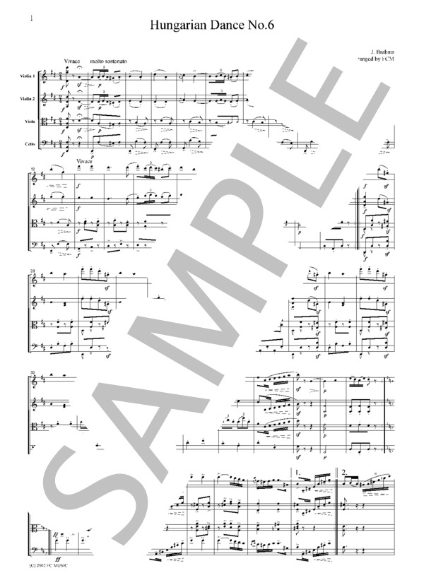 楽譜】ブラームス ハンガリー舞曲 第6番 弦楽四重奏 CB304