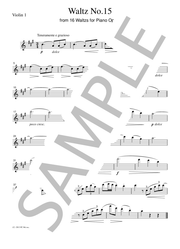 ブラームス ワルツ(Op.39  より)  弦楽四重奏  CB306 (ヨハネス・ブラームス) / アンサンブル弦楽 初〜中級 - サンプル譜面 1/5