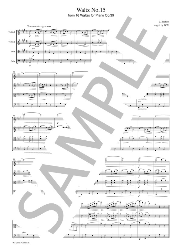 ブラームス ワルツ(Op.39  より)  弦楽四重奏  CB306 (ヨハネス・ブラームス) / アンサンブル弦楽 初〜中級 - サンプル譜面 5/5