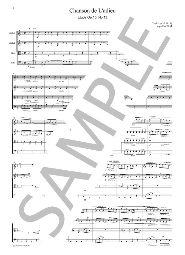 ショパン 別れの曲  弦楽四重奏  CC001 (フレデリック・ショパン) / アンサンブル弦楽 初〜中級 - サンプル譜面 5/5