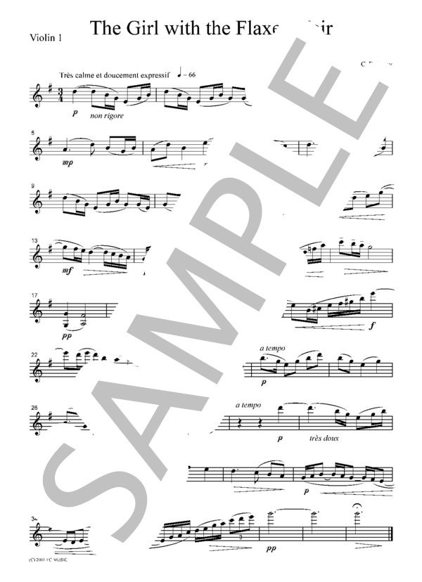 ドビュッシー 亜麻色の髪の乙女  弦楽四重奏  CD001 (クロード・アシル・ドビュッシー) / アンサンブル弦楽 初〜中級 - サンプル譜面 1/5