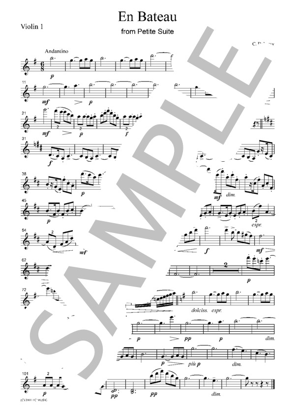 ドビュッシー 「小組曲」より  小舟にて  弦楽四重奏  CD002 (クロード・アシル・ドビュッシー) / アンサンブル弦楽 中級 - サンプル譜面 1/5