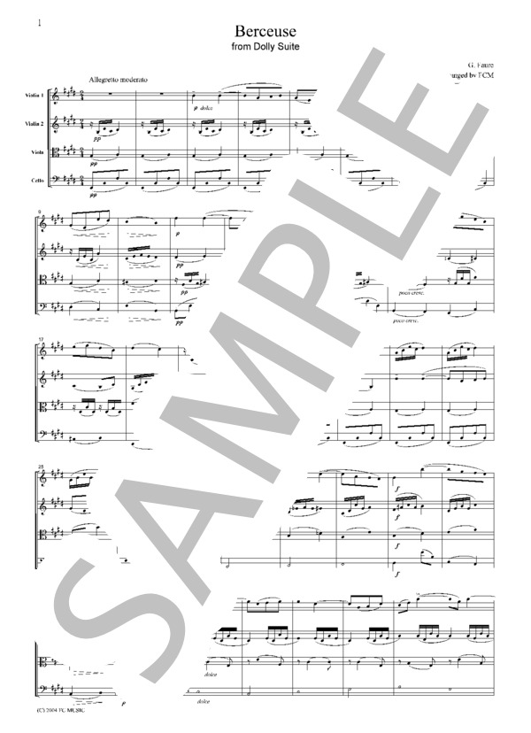 フォーレ 「組曲ドリー」より  子守唄  弦楽四重奏  CF103 (ガブリエル・ユルバン・フォーレ) / アンサンブル弦楽 初〜中級 - サンプル譜面 5/5