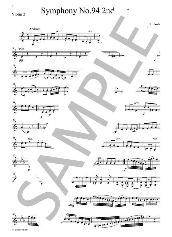 ハイドン 交響曲  第94番「驚愕」第2楽章   弦楽四重奏  CH002 (フランツ・ヨーゼフ・ハイドン) / アンサンブル弦楽 中級 - サンプル譜面 3/5