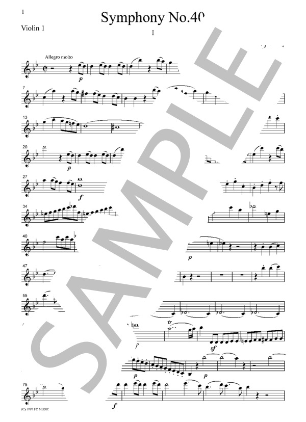 モーツァルト 交響曲  第40番  第1楽章  弦楽四重奏  CM001 (ヴォルフガング・アマデウス・モーツァルト) / アンサンブル弦楽 中級 - サンプル譜面 1/5