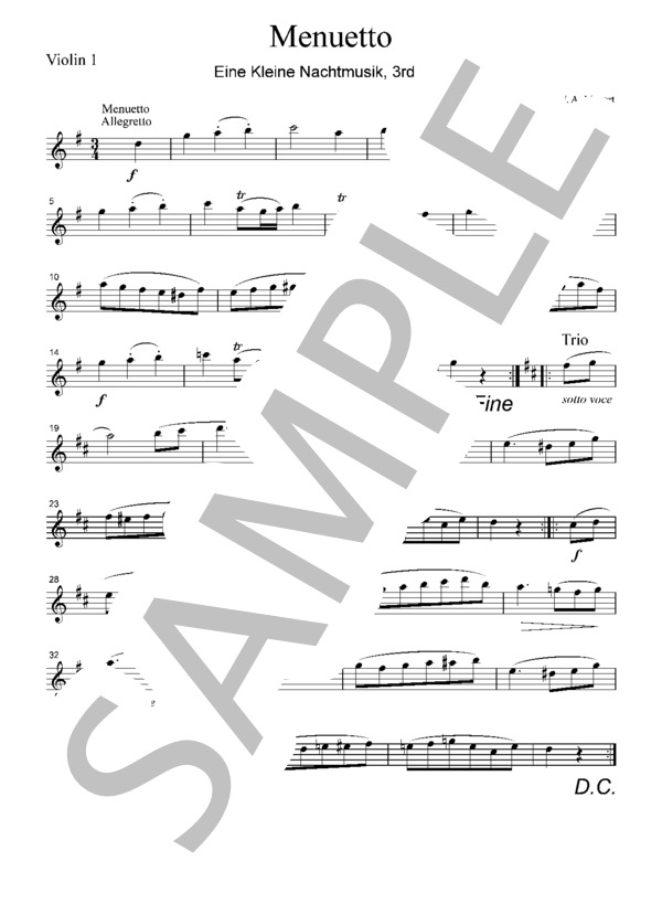 モーツァルト メヌエット（アイネクライネナハトムジーク  第3楽章)  弦楽四重奏  CM007 (ヴォルフガング・アマデウス・モーツァルト) / アンサンブル弦楽 初級 - サンプル譜面 1/5