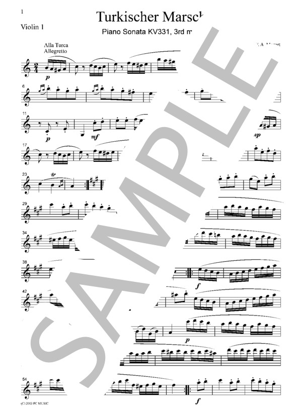 モーツァルト トルコ行進曲  弦楽四重奏  CM011 (ヴォルフガング・アマデウス・モーツァルト) / アンサンブル弦楽 初〜中級 - サンプル譜面 1/5