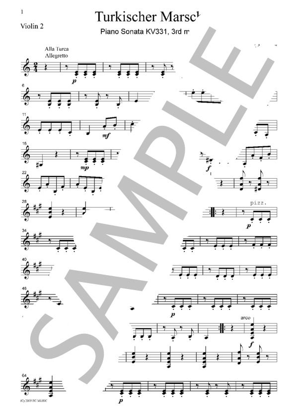 モーツァルト トルコ行進曲  弦楽四重奏  CM011 (ヴォルフガング・アマデウス・モーツァルト) / アンサンブル弦楽 初〜中級 - サンプル譜面 3/5