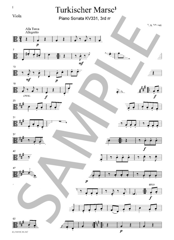 モーツァルト トルコ行進曲  弦楽四重奏  CM011 (ヴォルフガング・アマデウス・モーツァルト) / アンサンブル弦楽 初〜中級 - サンプル譜面 5/5