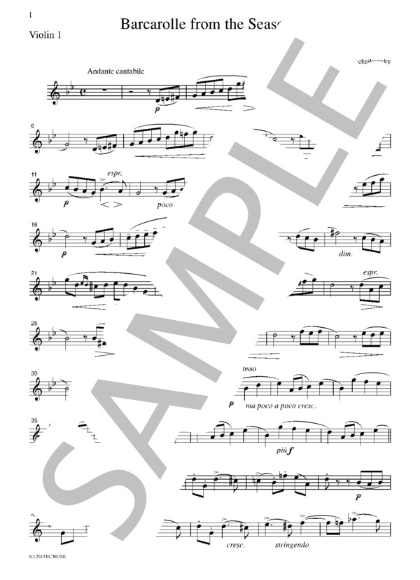 チャイコフスキー 「四季」より  舟唄 (6月)  弦楽四重奏 CT014 (ピョートル・イリイチ・チャイコフスキー) / アンサンブル弦楽 初〜中級 - サンプル譜面 1/5