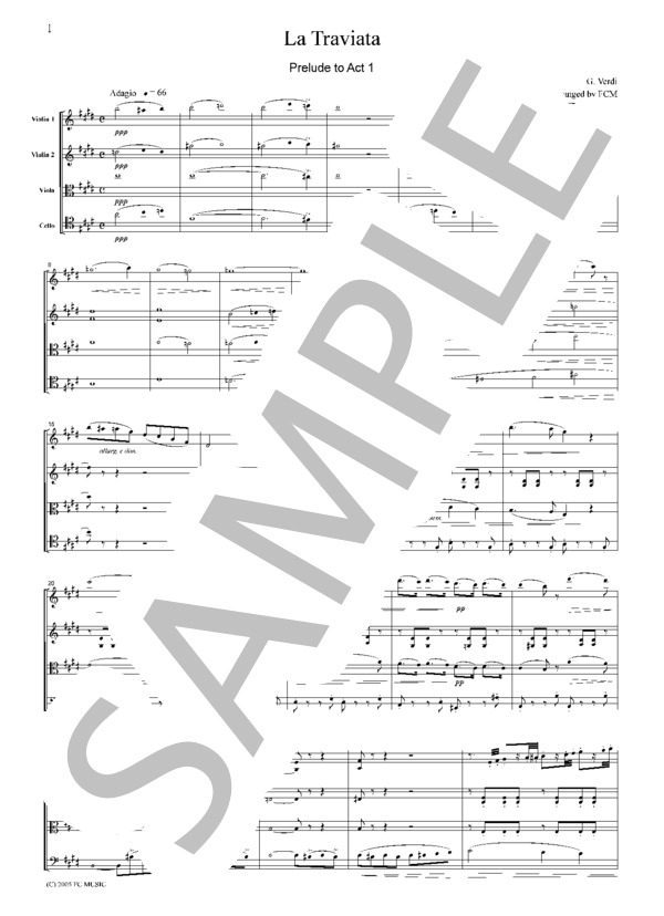 ヴェルディ 歌劇「椿姫」第一幕への前奏曲  弦楽四重奏 CV003 (ジュゼッペ・ヴェルディ) / アンサンブル弦楽 初〜中級 - サンプル譜面 5/5