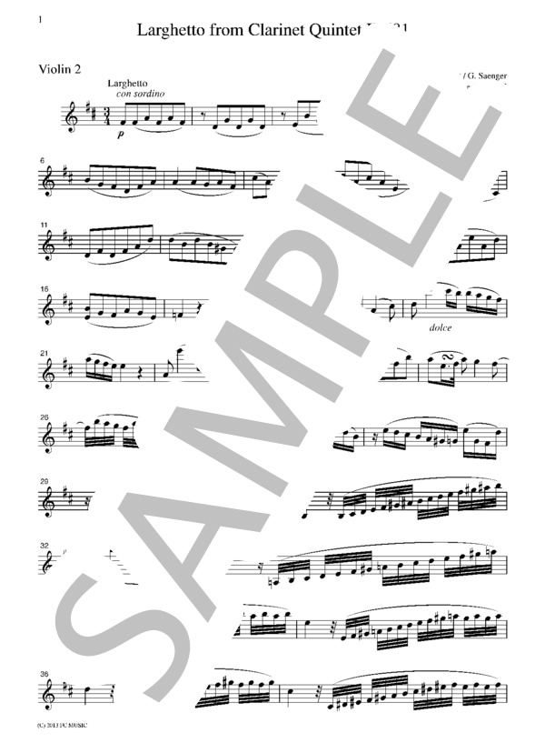 楽譜】モーツァルト クラリネット五重奏曲 K.581 よりラルゲット