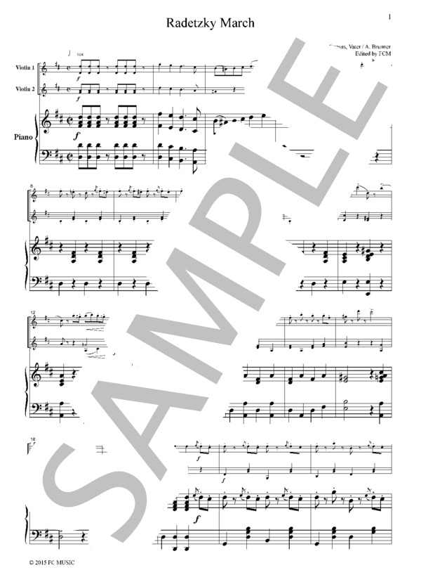 ヨハン・シュトラウス ラデッキー行進曲 2Vns & Pf (スコア & パート譜) VN214 (ヨハン・シュトラウス1世) / アンサンブル弦楽 初〜中級 - サンプル譜面 1/5