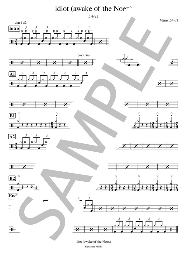 楽譜】idiot / 54-71 (ドラム / 中級) - Piascore 楽譜ストア