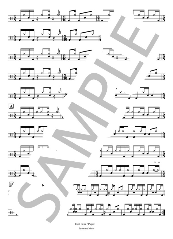 Idiot Funk (ZAZEN BOYS) / ドラム 中級 - サンプル譜面 2/3