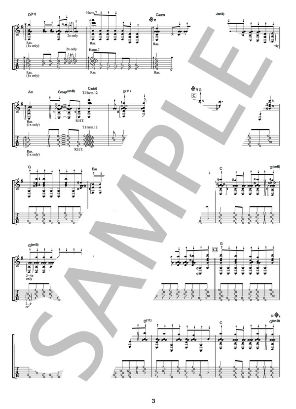 YELLOW SUNSHINE(オフィシャル・ギタースコア） (押尾 コータロー) / ギターソロ 中〜上級 - サンプル譜面 3/5