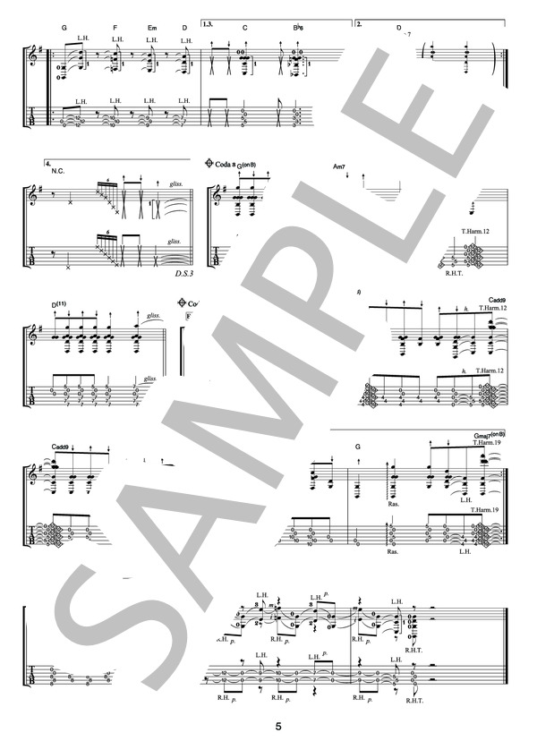 YELLOW SUNSHINE(オフィシャル・ギタースコア） (押尾 コータロー) / ギターソロ 中〜上級 - サンプル譜面 5/5