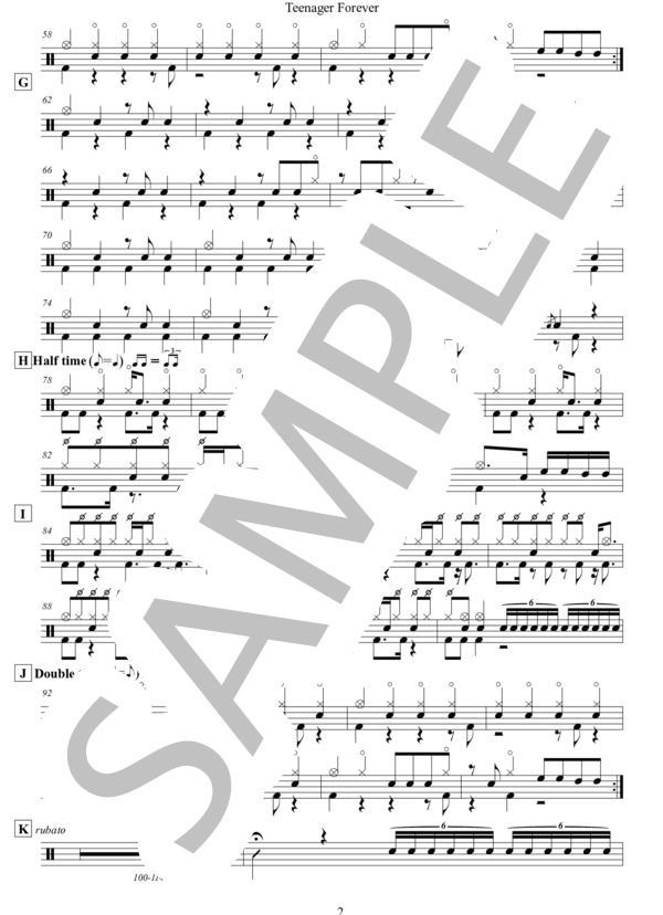 Teenager Forever (King Gnu) / ドラム 中〜上級 - サンプル譜面 2/3