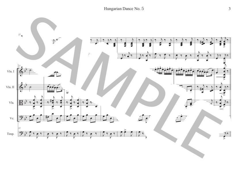 ハンガリー舞曲第5番 (ヨハネス・ブラームス) / 弦楽四重奏 中級 - サンプル譜面 3/5