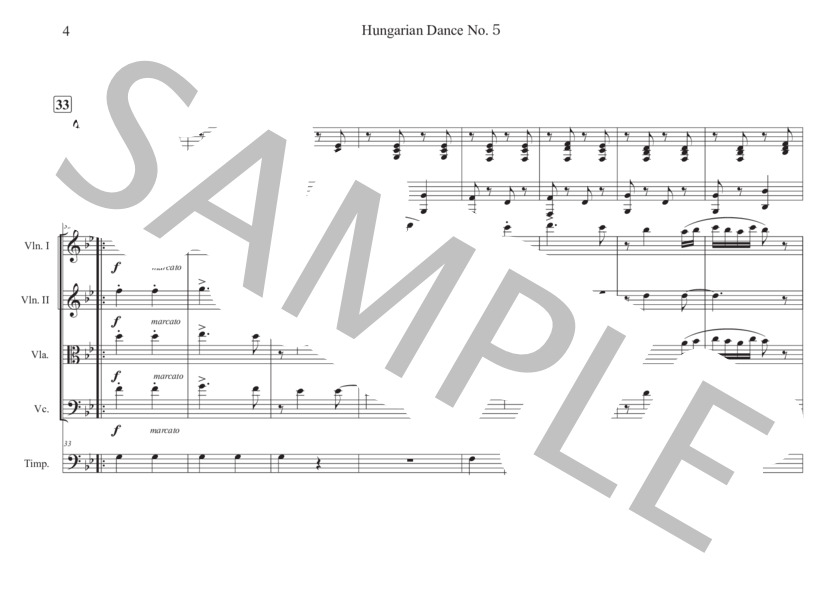 ハンガリー舞曲第5番 (ヨハネス・ブラームス) / 弦楽四重奏 中級 - サンプル譜面 4/5