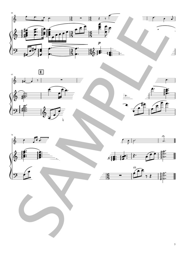 【メロディ＋ピアノ伴奏】日曜劇場「JIN-仁-」南方仁のテーマ (髙見 優) / アンサンブルピアノ＋他楽器 中〜上級 - サンプル譜面 5/5