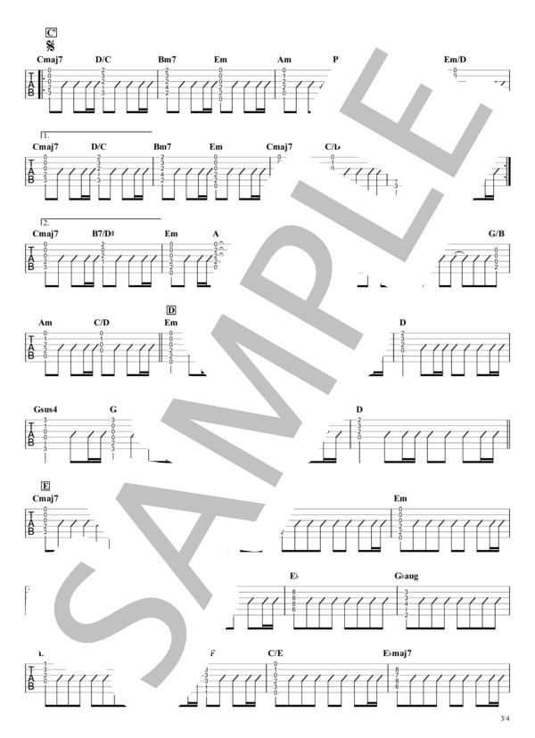 HERO(Mr.Children) / ギタータブ譜｜コードストロークで弾くVer.【アコギ向け】 / ギター弾き語り 初〜中級 - サンプル譜面 3/4